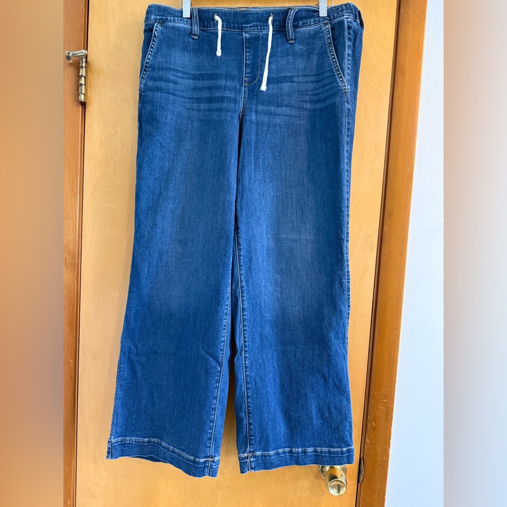 Wide Leg Indigo Drawstring Jeans - Women's Flare